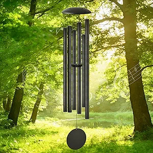 60" Extra Large Wind Chimes with Outside Deep Tone, 6 Thick and Bold Aluminum Tubes, Coolest Metal Windchimes Outdoors, Unique Gift for Mom Women Grandma Neighbors, Garden Decoration(Black)