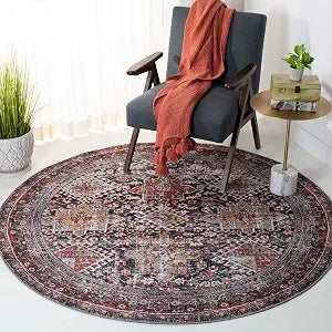 SAFAVIEH Washable Rug Tucson Collection - 4' Round, Navy & Rust, Slip Resistant & Easy to Clean, Ideal for Foyer, Kitchen, Nursery, Office, Bedroom (TSN130N)