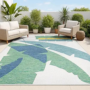 JONATHAN Y Abstract Palm Leaf Indoor Outdoor Area Rug 3X5 Green/Cream, Shelby Coastal Vintage for Backyard, Patio, Porch, Easy-Cleaning, High Traffic, Pet-Friendly, Non-Shedding (TSN403B-3)