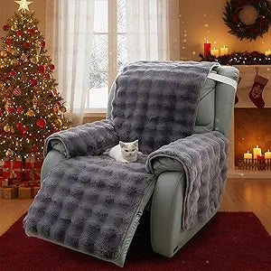LiveGo Thick Rabbit Plush Recliner Slipcover 23 Inches Chair Covers Lazy Boy Recliner Chair Cover Quilted Cover for Recliner Chairs and Furniture