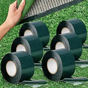 Gersoniel 6 Rolls 2 in x 16.5 ft Double Sided Turf Tape Artificial Grass Tape Self Adhesive Grass Rug Tape Artificial Turf Tape for Lawn Garden Carpet Connecting Outdoor Carpet