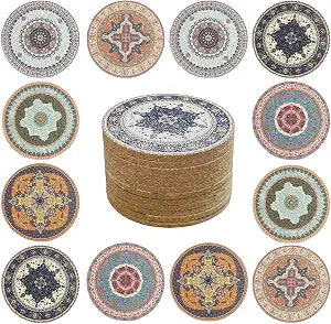Cork Coasters for Drinks Absorbent Non Slip 12pcs 4 Inch Persian
