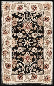 SAFAVIEH Easy Care Collection Accent Rug - 2'6" x 4', Black & Ivory, Hand-Hooked Oriental, Non-Shedding & Easy Care, Ideal for High Traffic Areas in Entryway, Living Room, Bedroom (EZC101B)