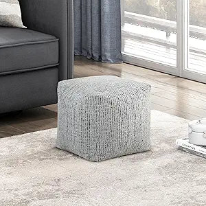 Lexicon Pouf Ottoman, Square Ottoman Foot Rest, Chenille Fabric Pouf, Small Foot Stools for Couch with Filling for Living Room/Bedroom, Multi-Color