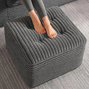 23.6in Pouf Ottoman, Corduroy Ottoman Foot Rest with DualLayer Support, Large Poofy Pouf with Soft ChunkFoam Top & Firm Foam Base, Floor Foot Stool for Living Room, Dark Grey