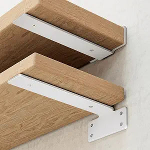 WEKIS 6 Inch Floating Shelf Brackets White, Hidden Invisible L Shelves Brackets, 1/5 Inch Heavy Duty Metal Industrial White Shelf Bracket Hardware Supports, 6 Pack Brackets for Wood Shelves