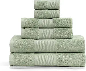 Simple&Opulence Premium 100% Cotton Towel Set 6 PieceSoft Absorbent Towels for Bathroom,Hotel and Spa,2 Bath Towels 28"x55" 2 Hand Towels 16"x28" & 2 Washcloths 12"x12" (Sage Green)