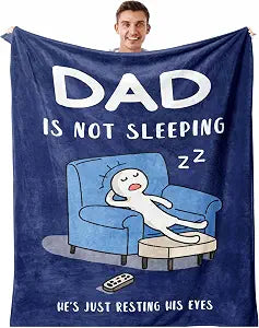 Dad Birthday Gift Blanket 80"x60", Funny Gifts for Dads/Husband from Daughter/Son, Birthday Throw for Father, Daddy is Not Sleeping He's Just Resting His Eyes Blue Napping Blanket
