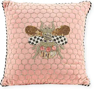 MACKENZIE-CHILDS Throw Pillow, Decorative Cotton Pillow for Living Room, 18x12, Queen Bee Pink
