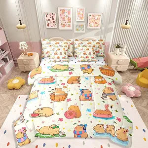 Erosebridal Cartoon Capybara Twin Comforter Set Kids Cute Capybaras 7 Pcs