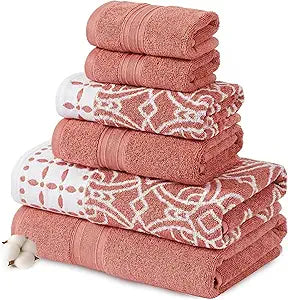 Modern Threads Monroe 6-Piece 100% Cotton Towel Set  Reversible Yarn Dyed Jacquard & Solid  Includes 2 Bath Towels, 2 Hand Towels, 2 Washcloths  Absorbent, Quick Dry, Soft & Durable  Clay
