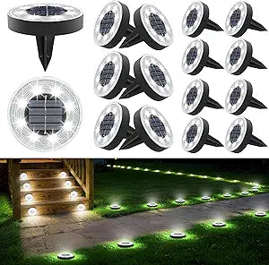 Joomer 16 Pack Solar Ground Lights, 2-in-1 Solar Lights Outdoor Waterproof Solar Powered Disc Light Landscape Garden Lighting Light for Patio Pathway Lawn Yard Driveway Walkway Deck Step(White)