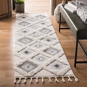SAFAVIEH Moroccan Tassel Shag Collection Runner Rug - 2'3" x 8', Ivory & Grey, Boho Design, Non-Shedding & Easy Care, 2-inch Thick Ideal for High Traffic Areas in Living Room, Bedroom (MTS601F)
