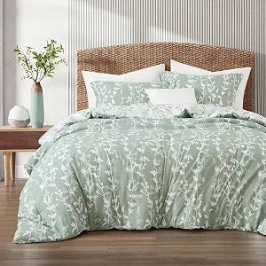 LANCO MODERN LIFESTYLE Sage Green Comforter Set, Queen Size, Vivid Leaves Branch 3 Pieces Bedding Set, Soft Polyester Microfiber Print, All Seasons, 1 Lightweight Comforter and 2 Pillow Shams