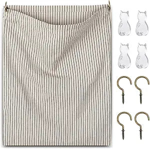 Reusable Dirty Rag Storage Linen Bag, Ecru, Vertical Stripes