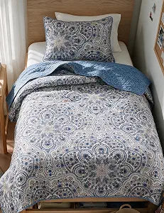 Comfort Spaces Valerie Boho Reversible Twin Quilt Bedding Set, 2 PC, Blue