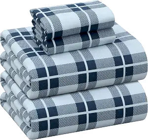 RUVANTI Flannel Sheets Queen Size - 100% Cotton Double Brushed Bed Sheets, Deep Pockets 16 Inches Queen Sheet Set, All Seasons Breathable & Extra Soft - Warm & Cozy, 4 Piece, Illusion Check