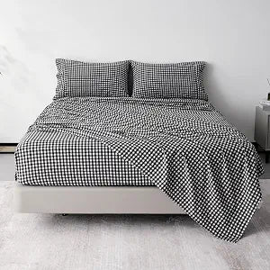 Best Season Cotton Checkered Queen Size Sheets Set 3 Piece, Black Gingham Bed Sheet 100% Cotton Luxury, Breathable & Cooling Sheets Queen Size Bed Set Deep Pockets Upto 16" Black & White Plaid Sheets