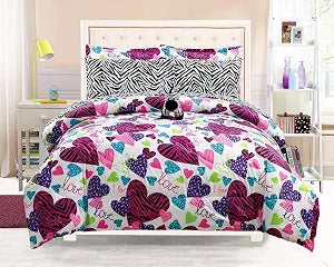 Grand Linen Full Bedding Set 7-Piece - Pink Safari Zebra Comforter Sheet Set with Plush Accent Pillow - Hot Pink Purple Turquoise Black Animal Print Bed in a Bag for Teen Girls and College Dorm