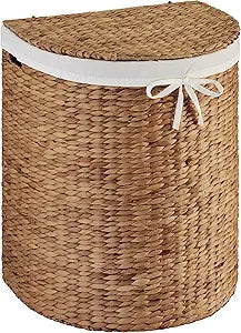 Best Choice Products Half Moon Laundry Hamper w/Lid, Woven Half Round Laundry Basket, w/Removable Liner & Bult-in Handles for Bathroom, Bedroom & Laundry Room - Chestnut