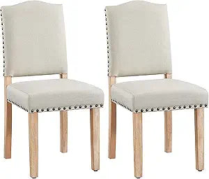 Yaheetech Upholstered Dining Chairs Set of 2 Classic Fabric Kitchen Chairs with Nailhead Trim and Wooden Legs for Dining Room/Living Room/Restaurant/Apartment, Beige