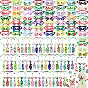 Reginary 120 Pcs Dog Bow Ties Bulk Summer for Dogs Adjustable Puppy Bowtie Collar Pet Bow Neckties Fruit Hawaii Pet Neckties for Dog Cats Puppy Holiday Grooming Accessories