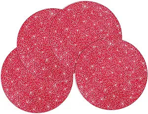 Red Placemats Set of 4 Sparkle Crushed Rhinestones Round Valentines Day Glitter Decoration Table Mat for Centerpiece Kitchen Table Party Tableware Decor 15 Inches (Red AB, 4 pcs)