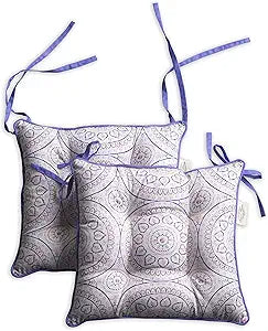 Maison d' Hermine Chair Pads for Dining Chairs Cotton Outer Fabric and Poly Filling 16"x16" Patio Seat Cushions for Furniture with Ties Home Chair Party Hall Spring Summer (Mandala, Pack of 2)