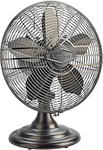 Lasko Oscillating Table Top Fan, Portable, 3 Quiet Speeds, for Bedroom, Kitchen and Office, 17", Bronze, R12210