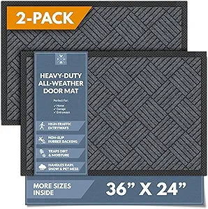 Barnyard Designs Premium Gray Front Door Mat Outdoor Entrance, 2 Pack - Heavy Duty Doormat Non-Slip Floor Mats & Indoor Mats for Entryway, Patio, Porch (24" x 36", 2-Pack)