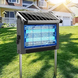 Solar Bug Zapper Outdoor, 4500V Rechargeable Waterproof Mosquito Killer with Solar Panel Sensor, Electric Fly Trap, 10ft Cord, Cordless Insect Zapper for Patio Yard