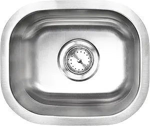 MSI 14 Inch Undermount Single Bowl 18 Gauge Stainless Steel Kitchen Bar Sink and Strainer