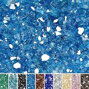 Skyflame Fire Pit Glass Rocks, 15 Pound Pacific Blue Reflective Fire Glass for Outdoor Indoor Fire Bowl Fireplace, 1/2-Inch