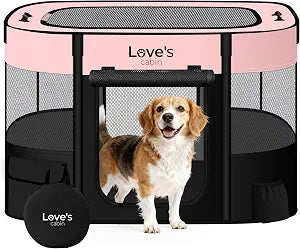 Love's cabin Pet Puppy Dog Playpen, Large Dog Tent Crates Cage Indoor/Outdoor, Portable Exercise Playpen for Cat, Foldable Pop Up Dog Kennel Playpen with Carring Case (L, Pink)