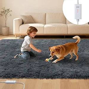 GarveeHome Wired Heated Floor Mat 4x6 ft, Electric Heated Rug Gaming Rug with 3 Heat Levels & Auto Off, Soft Plush Heating Carpet Foot Warmer for Living Room Bedroom Office Playroom Game Room, Grey