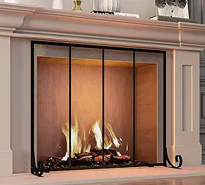Fire Beauty Flat Panel Fireplace Screen Spark Guard Wrought Metal Gate Cover for Home, Decorative Mesh Fire Place Safety Fence,Baby Safe Spark Guard Protector