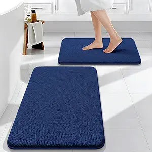 OLANLY Bathroom Rugs Sets 2 Piece, Soft Absorbent Memory Foam Bath Rug Set, Non-Slip, Quick Dry, Machine Washable Bath Mats for Bathroom, Home Decor Accessories (30"x20"+24"x16", Navy)