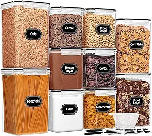 Skroam Large Airtight Food Storage Containers with Lids, 10 Pack Cereal Containers Storage Set - BPA Free Pantry Organizers and Storage for Flour, Sugar & Rice with Measuring Cup, Labels & Marker