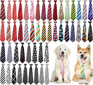 Reginary 50 Pcs Large Dog Neck Ties Bulk, Adjustable Pet Collar Grooming Neckties for Medium Large Dogs Wedding Daily Wearing Birthday Holiday Party Gift Favor Neck Accessories