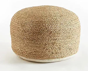 Urban Lifestyle Circular Natural Jute Braided Pouf Ottoman and Footrest, 18"x18"x10"H