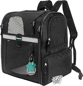 PetAmi Dog Backpack Carrier for Cats and Small Dogs, 4-Way Entry Ventilated Mesh Pet Carrier for Hiking Travel, Foldable Top with Sherpa Bed, Reflective and Poop Bag Dispenser, Up to 18 lbs, Black