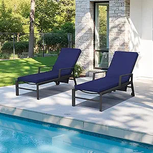 Crestlive Products Outdoor Chaise Lounge Cushions Set of 2, Water Resistant Fade Resistant Patio Furniture Lounge Chair Cushion,72" L x 21" W, Navy
