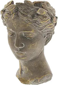 Greek/Roman Style Female Statue Head Cement Planter - Unique Planter Pot for Indoor Outdoor Home Garden Decor (10.5")