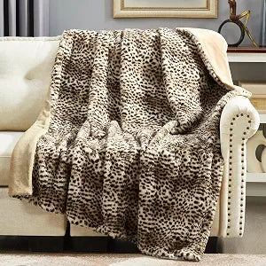 DREAMNINE Luxury Brown Cheetah Print Faux Rabbit Fur Blanket Twin Size 60" x 70",Decorative Soft Thick Fluffy Leopard Furry Blankets, Warm Blankets for Winter,Animal Print Fuzzy Lap Blanket