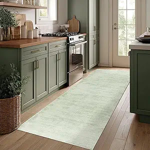 BILEEHOME Modern Abstract Neutral Green Kitchen Rugs Non Slip Washable Low Pile Bedside Rug Runners 2x6 Sage Green Floor Covering Carpet for Bathroom Laundry Room 2 x 6