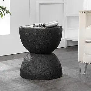 JONATHAN Y Greta Hourglass Outdoor Side Table and Stool, 18" Modern Textured All-Weather Accent End Table for Patio, Deck, or Garden, Black Frosted TBL1100B