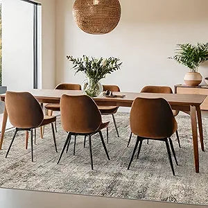 6x9 Brown Vintage Rug for Dining Room Under Kitchen Table, Modern Abstract Taupe Earthy Living Room Rug, Washable Non Slip Foldable High Traffic Area Carpet