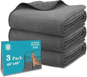 Bunlitent Washable Pee Pads for Dogs 65'' x 48'', 3 Packs Extra Large Reusable Dog Mat with Quick Dry, Fast Absorbent Pet Whelping Pads, Puppy Playpen Mat for Incontinence, Housebreak, Crate, Grey