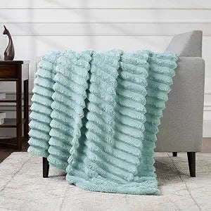 Jumbo Velvet Plush Wide Ribbed Throw Blanket - Super Soft, Warm, Cozy Fluffy Throw for Couch, Bed, Sofa - All Season Dcor (Aqua, 50" x 60")