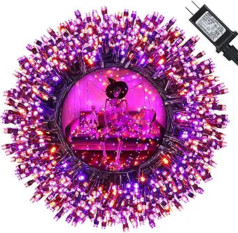 Orange and Purple Halloween Lights, 114ft 300 LED Connectable Halloween String Lights with 8 Modes, Waterproof Plug in Orange Purple Fairy Light for Party, Garden, Indoor Outdoor Spooky Decorations